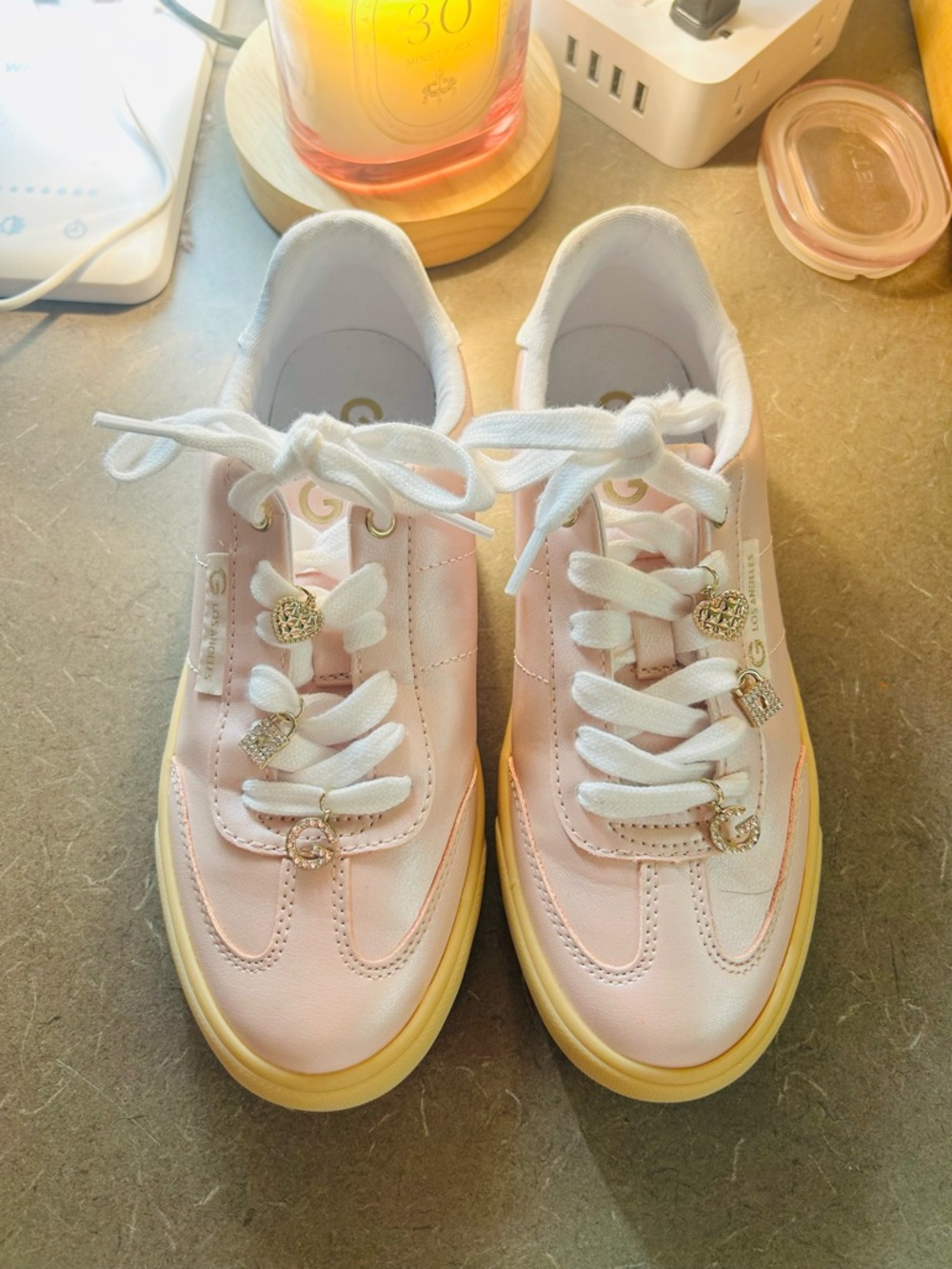 GBG Los Angeles Pink Sneakers with Gold Charms